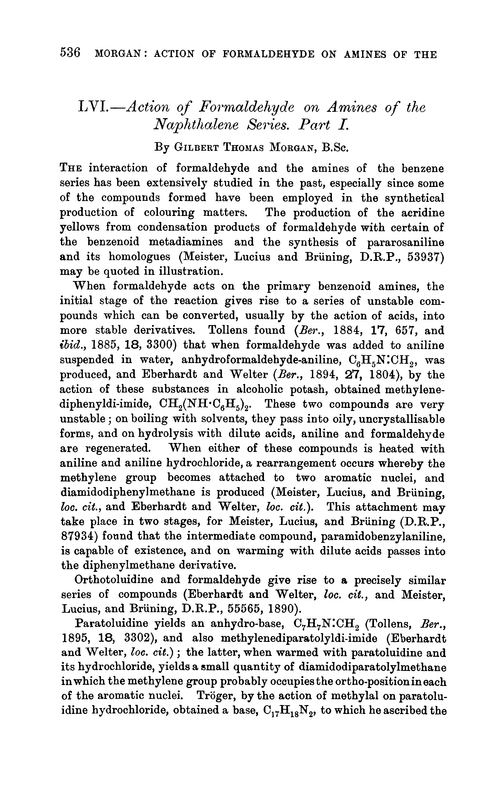 LVI.—Action of formaldehyde on amines of the naphthalene series. Part I