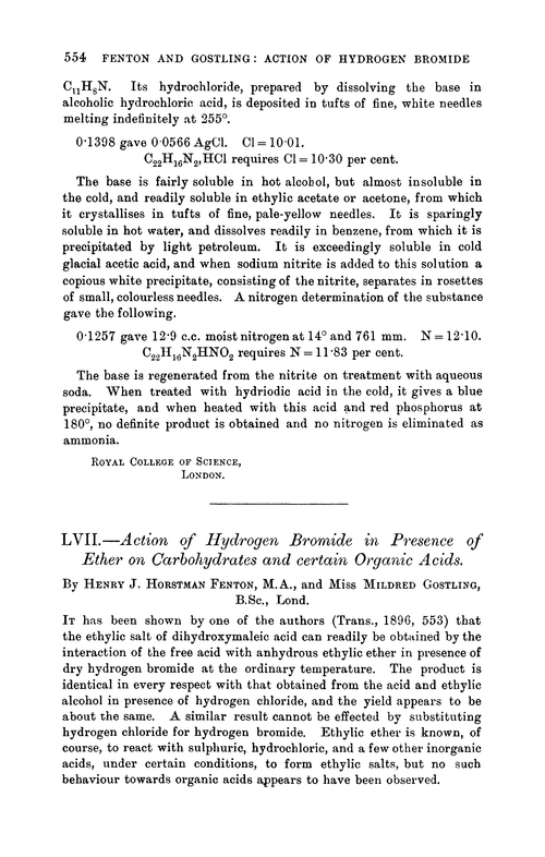 LVII.—Action of hydrogen bromide in presence of ether on carbohydrates and certain organic acids