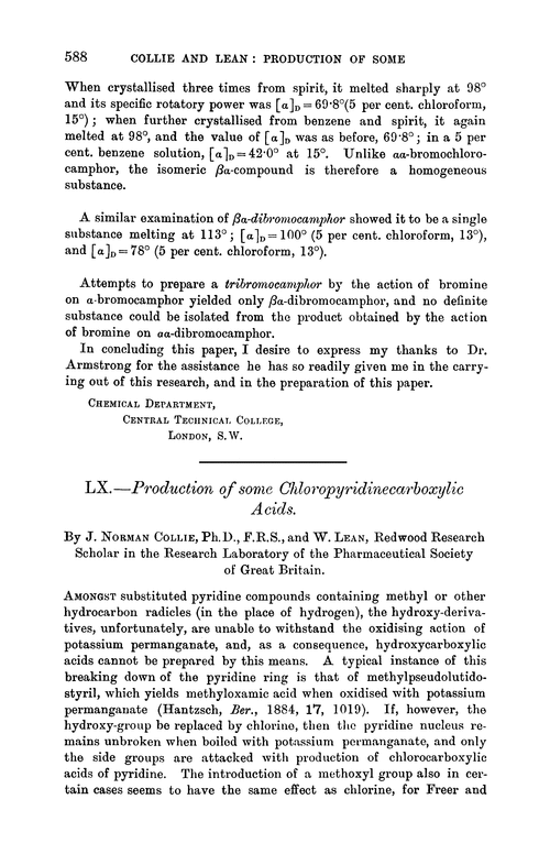 LX.—Production of some chloropyridinecarboxylic acids