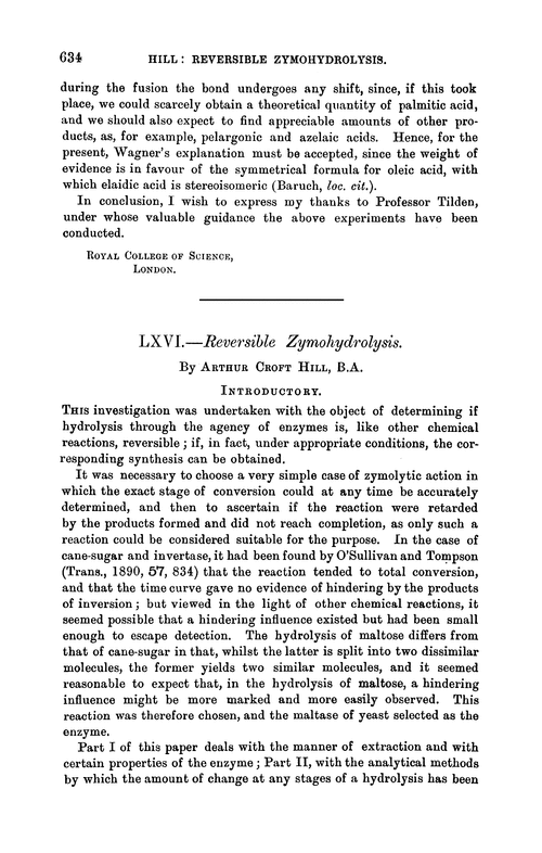 LXVI.—Reversible zymohydrolysis