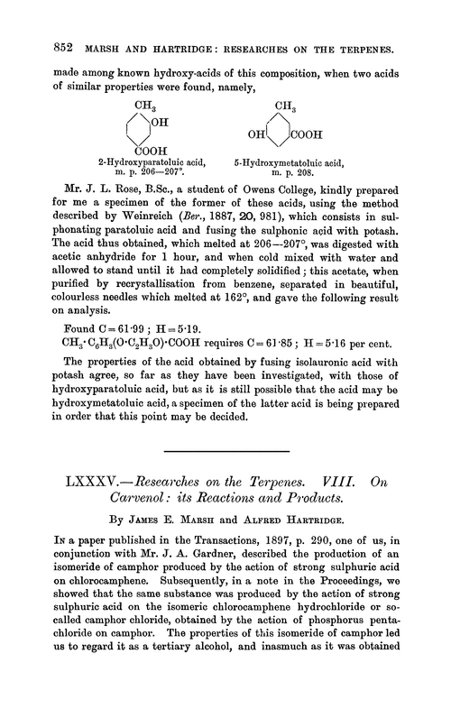 LXXXV.—Researches on the terpenes. VIII. On carvenol: its reactions and products