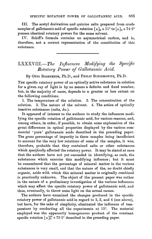 LXXXVIII.—The influences modifying the specific rotatory power of gallotannic acid