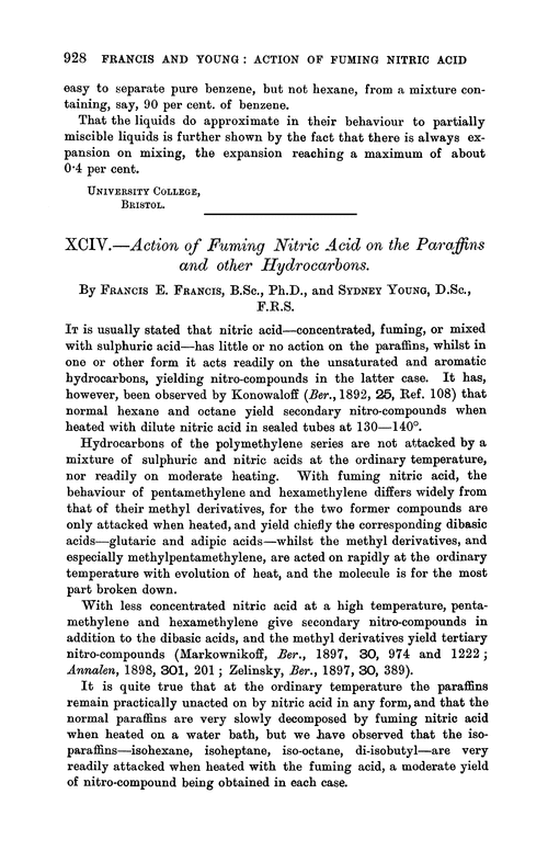 XCIV.—Action of fuming nitric acid on the paraffins and other hydrocarbons