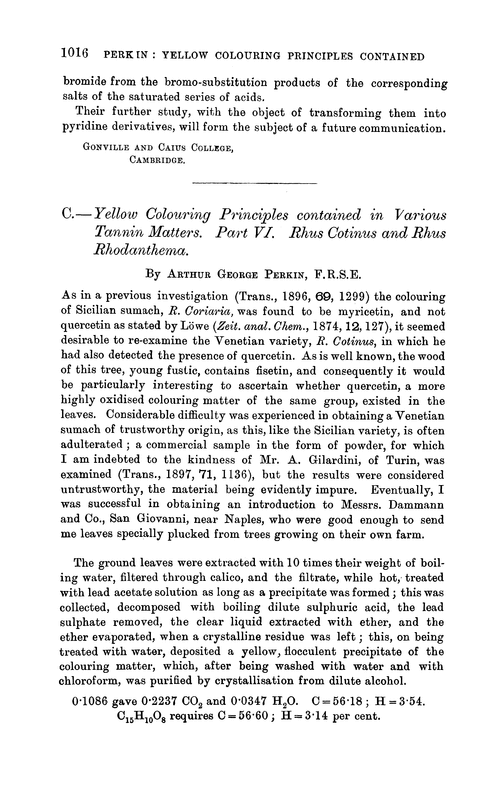 C.—Yellow colouring principles contained in various tannin matters. Part VI. Rhus Cotinus and Rhus rhodanthema