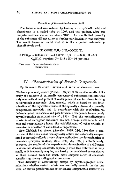 IV.—Characterisation of racemic compounds