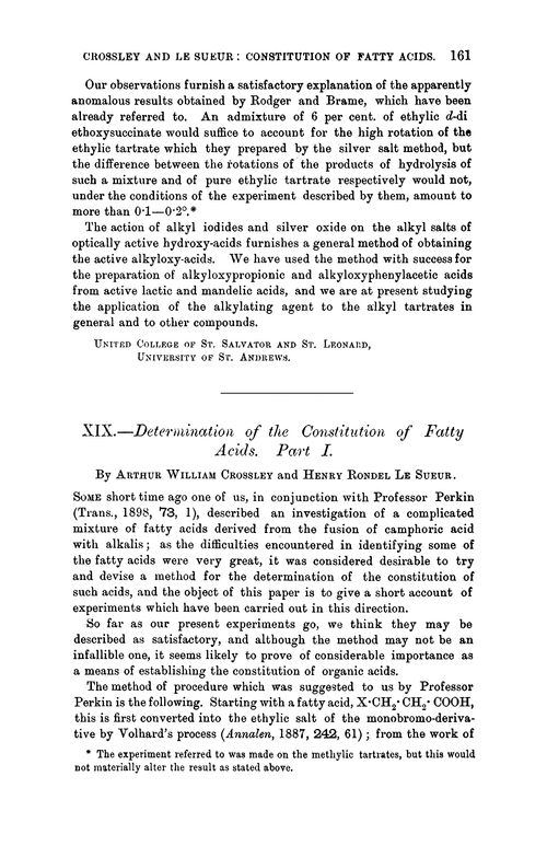 XIX.—Determination of the constitution of fatty acids. Part I