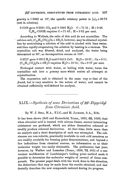 XLIX.—Synthesis of some derivatives of ββ′-dipyridyl from citrazinic acid