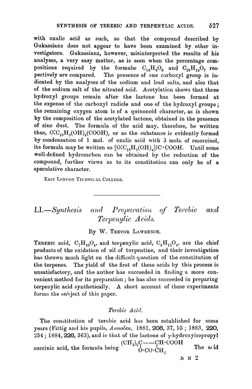 LI.—Synthesis and preparation of terebic and terpenylic acids