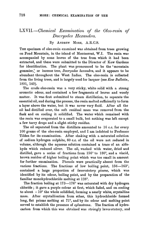 LXVII.—Chemical examination of the oleo-resin of dacryodes hexandra