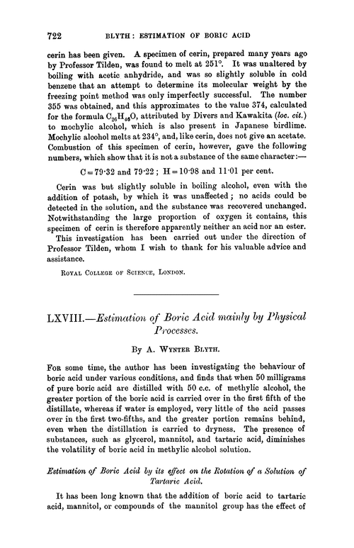 LXVIII.—Estimation of boric acid mainly by physical processes