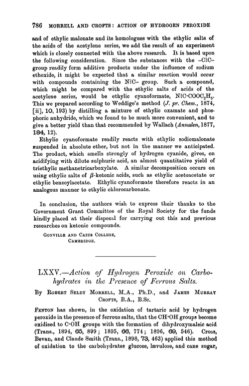 LXXV.—Action of hydrogen peroxide on carbohydrates in the presence of ferrous salts
