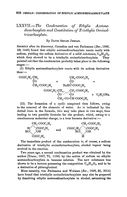 LXXVII.—The condensation of ethylic acetonedicarboxylate and constitution of triethylic orcinoltricarboxylate