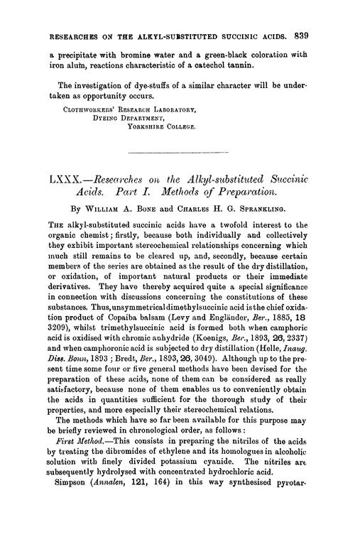 LXXX.—Researches on the alkyl-substituted succinic acids. Part I. Methods of preparation