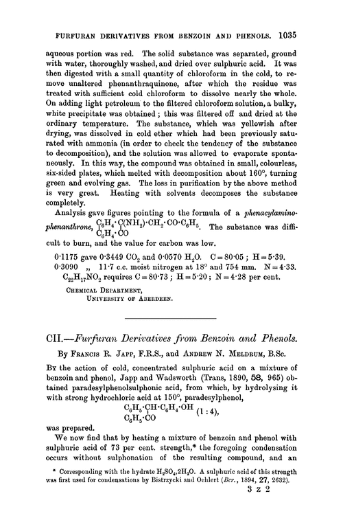 CII.—Furfuran derivatives from benzoin and phenols
