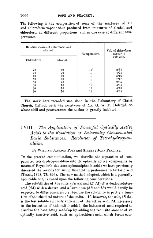 CVIII.—The application of powerful optically active acids to the resolution of externally compensated basic substances. Resolution of tetrahydroquinaldine