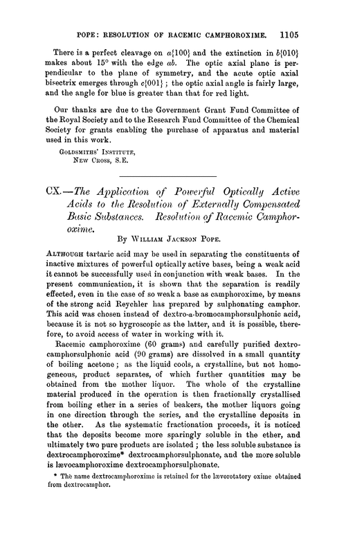 CX.—The application of powerful optically active acids to the resolution of externally compensated basic substances. Resolution of racemic camphoroxime