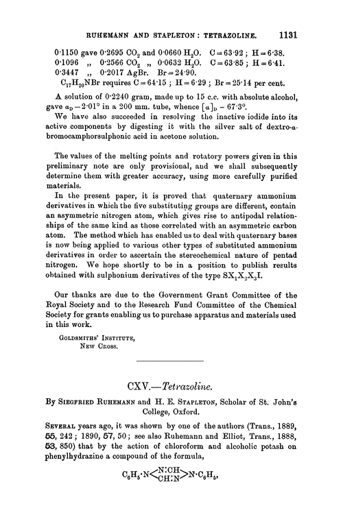 CXV.—Tetrazoline