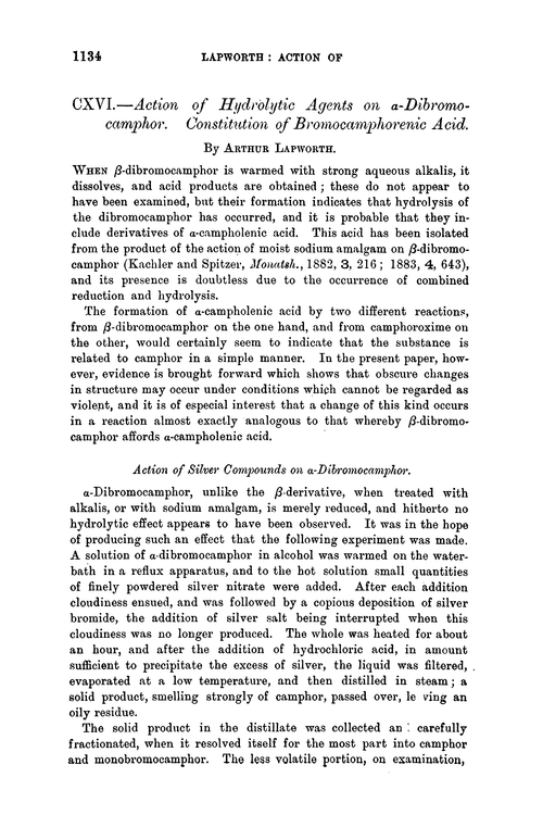 CXVI.—Action of hydrolytic agents on α-dibromocamphor. Constitution of bromocamphorenic acid