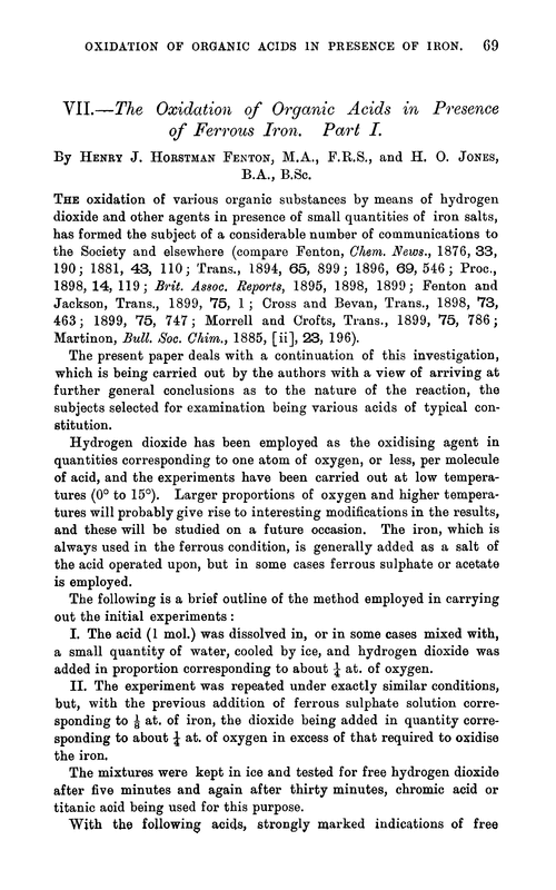 VII.—The oxidation of organic acids in presence of ferrous iron. Part I