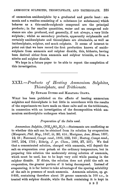 XXXI.—Products of heating ammonium sulphites, thiosulphate, and trithionate