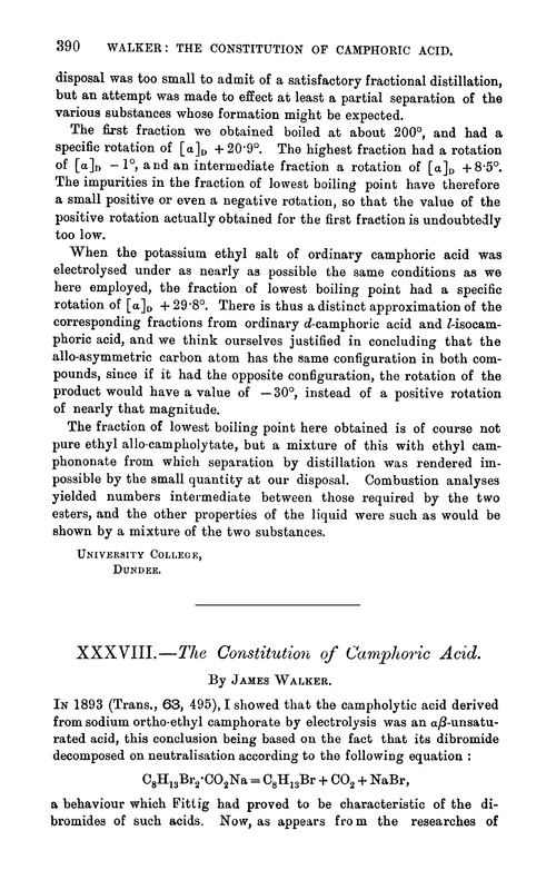 XXXVIII.—The constitution of camphoric acid