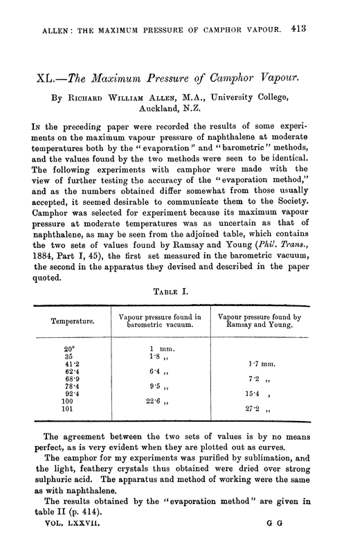 XL.—The maximum pressure of camphor vapour