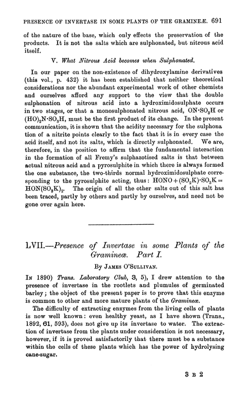 LVII.—Presence of invertase in some plants of the gramineæ. Part I
