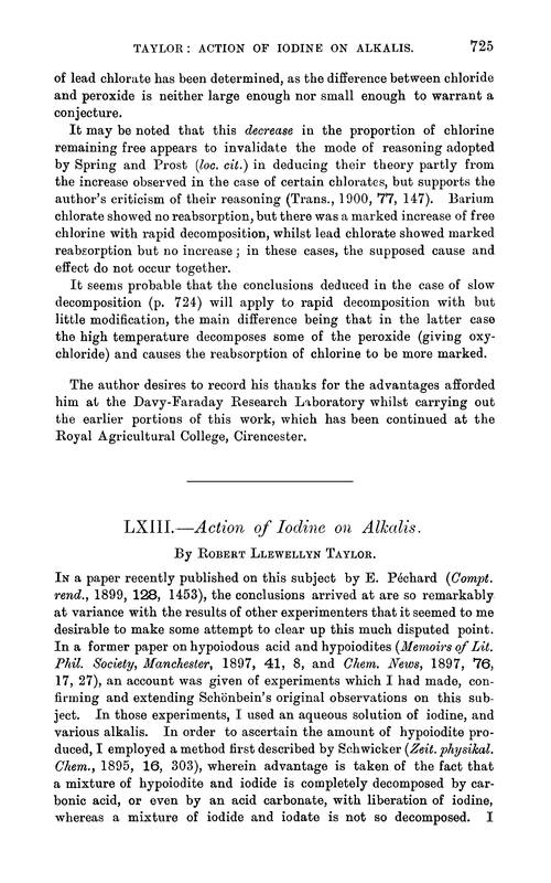 LXIII.—Action of iodine on alkalis