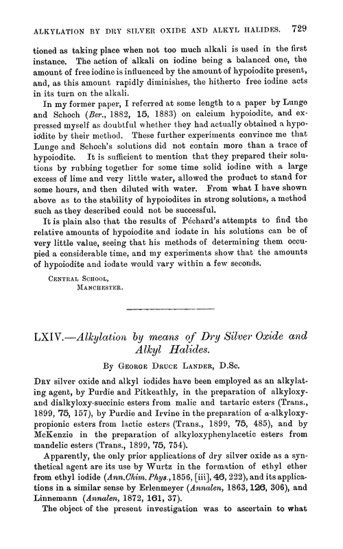 LXIV.—Alkylation by means of dry silver oxide and alkyl halides