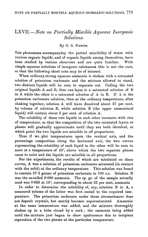 LXVII.—Note on partially miscible aqueous inorganic solutions