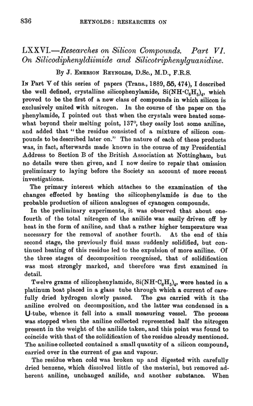 LXXVI.—Reseaches on silicon compounds. Part VI. On silicodiphenyldiimide and silicotriphenylguanidine