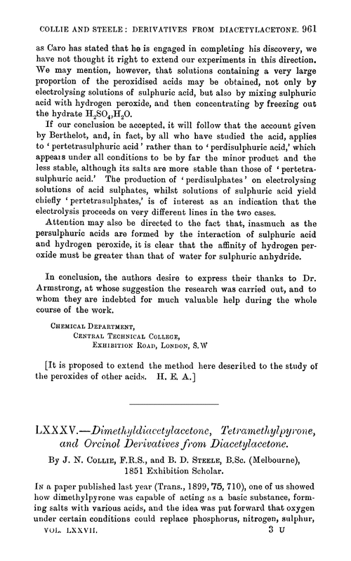 LXXXV.—Dimethyldiacetylacetone, tetramethylpyrone, and orcinol derivatives from diacetylacetone