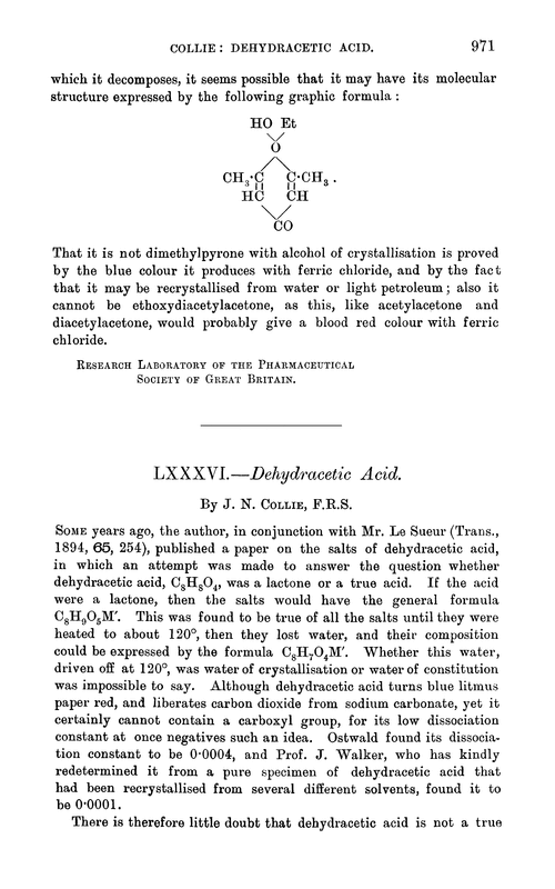 LXXXVI.—Dehydracetic acid