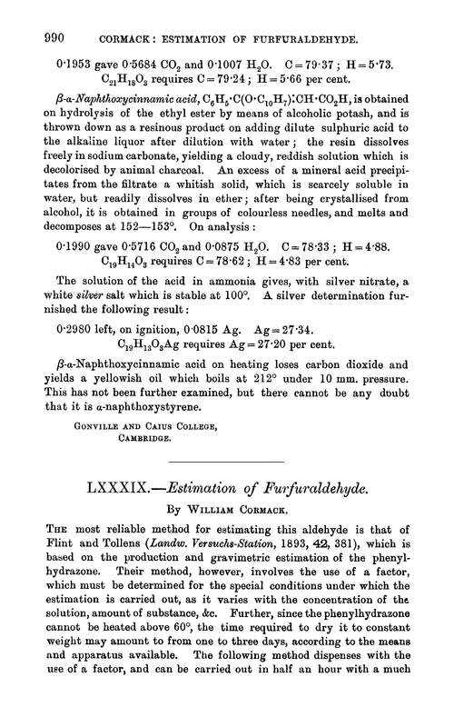 LXXXIX.—Estimation of furfuraldehyde