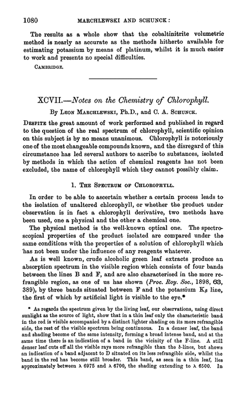 XCVII.—Notes on the chemistry of chlorophyll