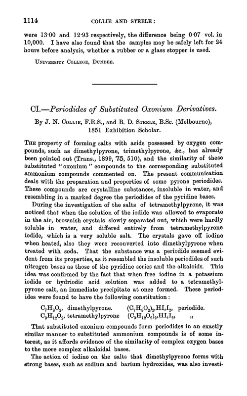 CI.—Periodides of substituted oxonium derivatives