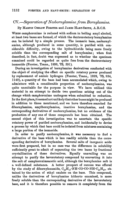 CV.—Separation of neobornylamine from bornylamine