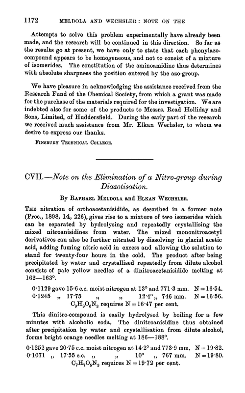 CVII.—Note on the elimination of a nitro-group during diazotisation
