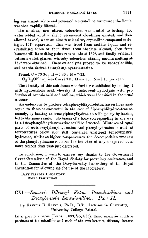 CXI.—Isomeric dibenzyl ketone benzalanilines and deoxybenzoin benzalanilines. Part II