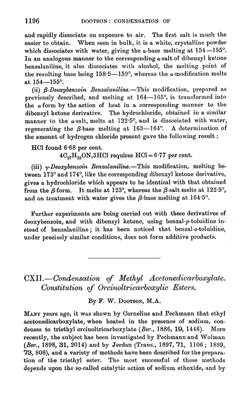 CXII.—Condensation of methyl acetonedicarboxylate constitution of orcinoltricarboxylic esters