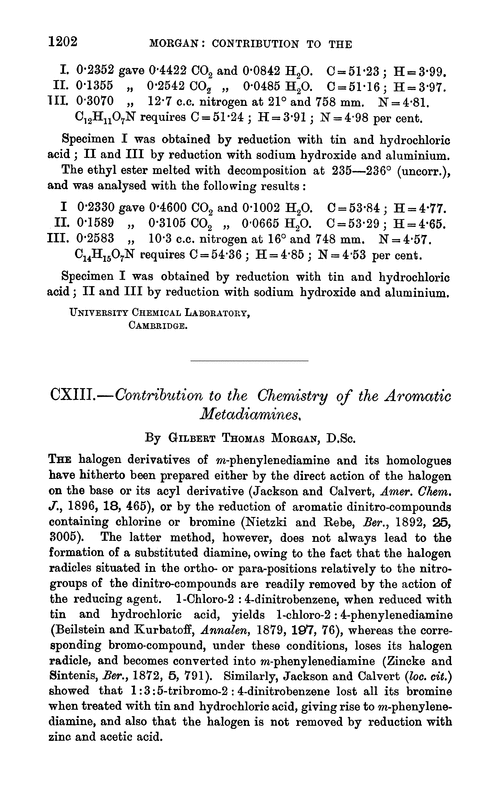 CXIII.—Contribution to the chemistry of the aromatic metadiamines