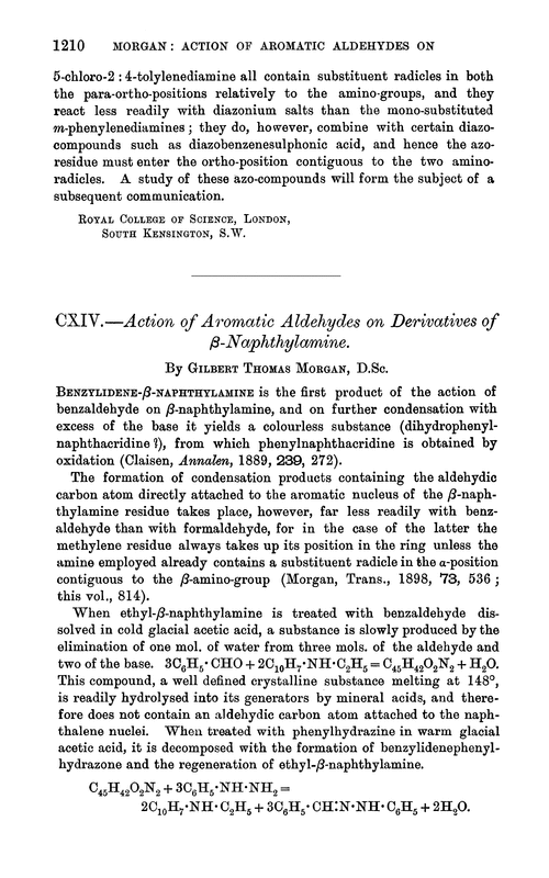 CXIV.—Action of aromatic aldehydes of derivatives of β-naphthylamine