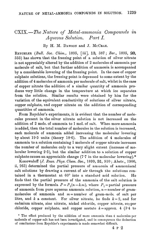 CXIX.—The nature of metal-ammonia compounds in aqueous solution. Part I