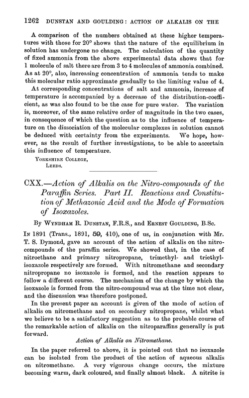CXX.—Action of alkalis on the nitro-compounds of the paraffin series. Part II. Reactions and constitution of methazonic acid and the mode of formation of isoxazoles