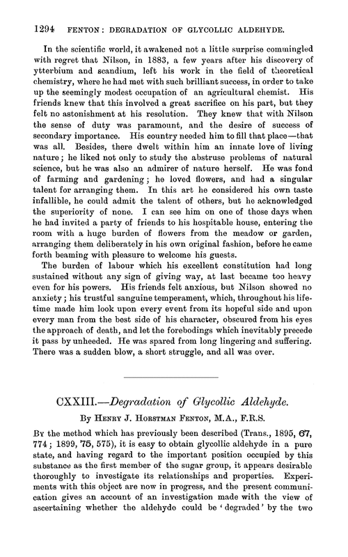 CXXIII.—Degradation of glycollic aldehyde