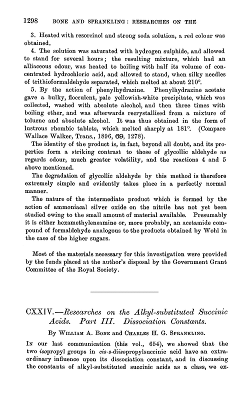 CXXIV.—Researches on the-alkyl-substituted succinic acids. Part III. Dissociation constants