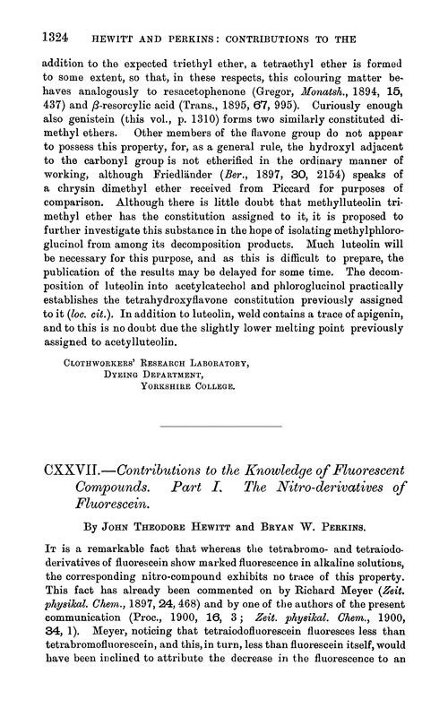 CXXVII.—Contributions to the knowledge of fluorescent compounds. Part I. The nitro-derivatives of fluorescein