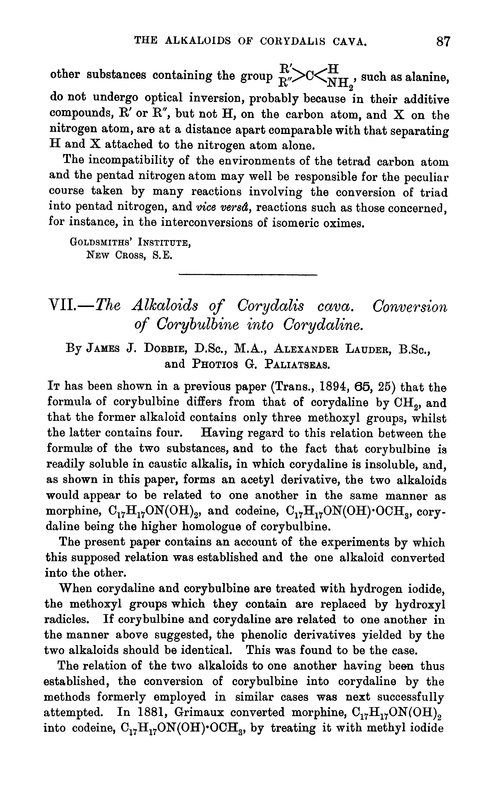 VII.—The alkaloids of corydalis cava. Conversion of corybulbine into corydaline