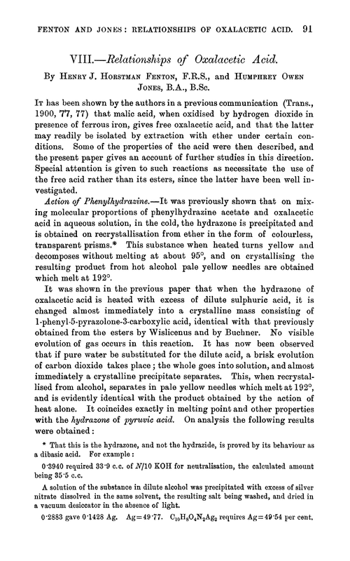 VIII.—Relationships of oxalacetic acid