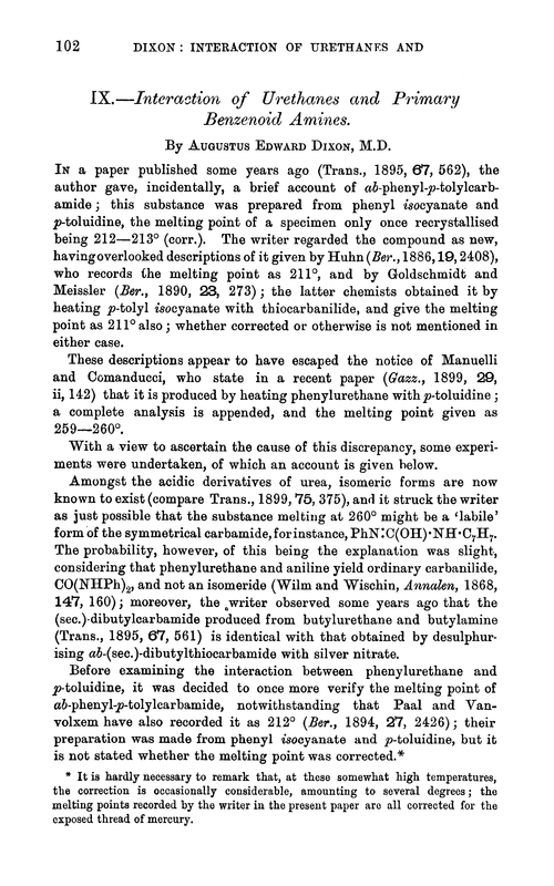 IX.—Interaction of urethanes and primary benzenoid amines